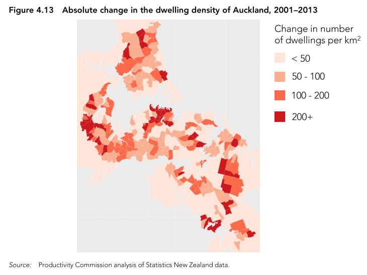 Map of density increases in Auckland